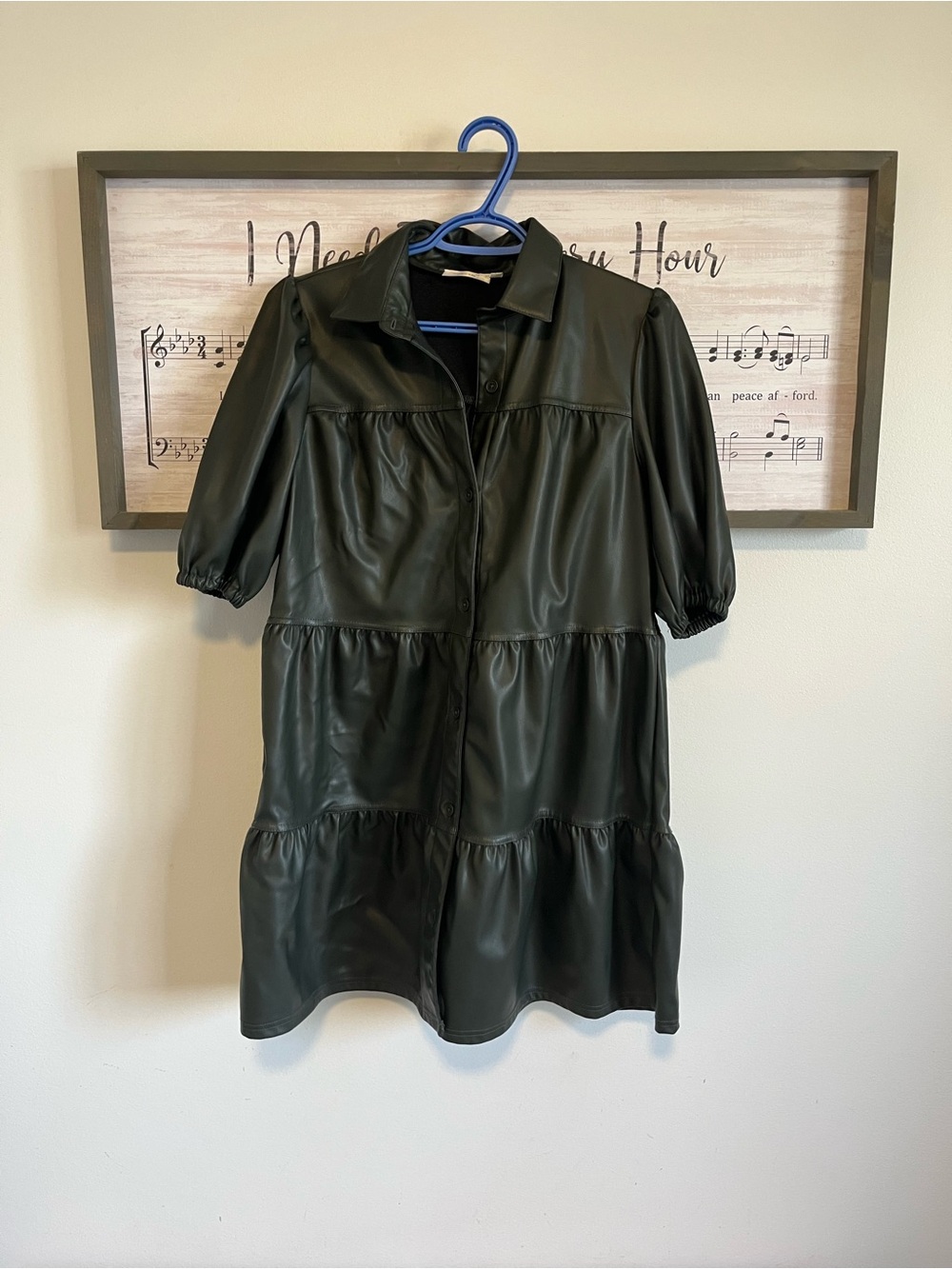 Women’s Faux Leather Tiered Shirt Dress — Black